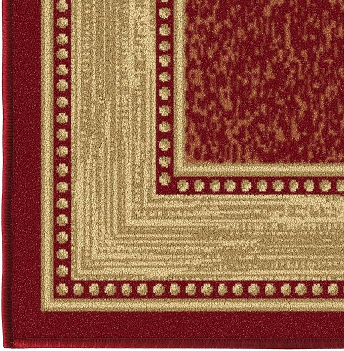 Ottomanson Hallway Runner Rug 1'10" x 7' Non Slip Border Area Rugs Easy to Clean Laundry Rug Runner Durable & Pet Friendly Floor Carpet Runners for Hallways Entryway Living Room Kitchen Bathroom, Red