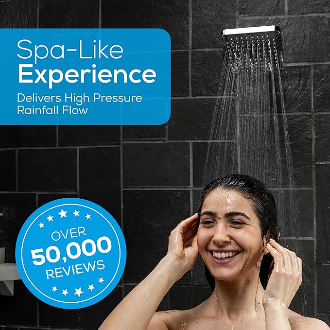 SparkPod Shower Head - High Pressure Rain - Premium Quality Luxury Design - 1-Min Install - Easy Clean Adjustable Replacement for Your Bathroom Shower Heads (Luxury Polished Chrome, 6 Inch Square)