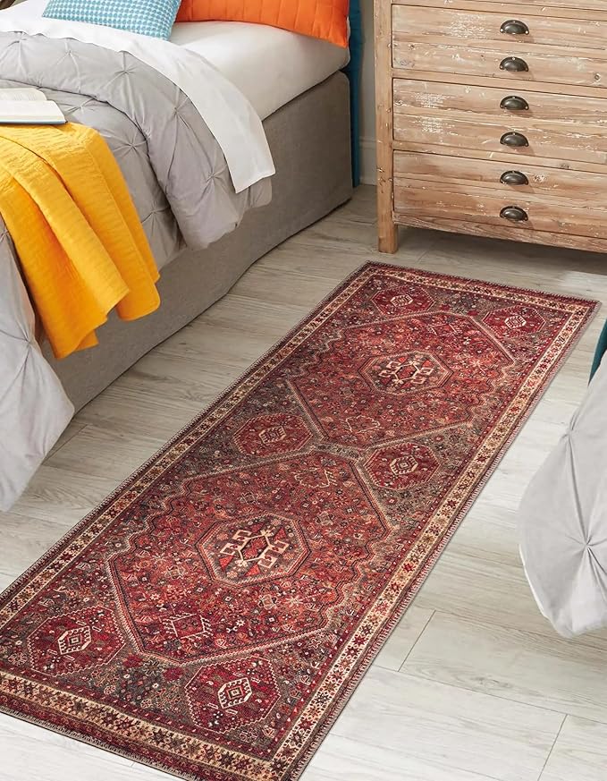 Keen Home Design 2x12 Rug - Machine Washable Runner Rug with Non-Slip Backing, Ideal for Hallway, Entryway, Kitchen, Laundry Room - Vintage, Easy Clean, Durable, Low Pile - (2'6" x 12')
