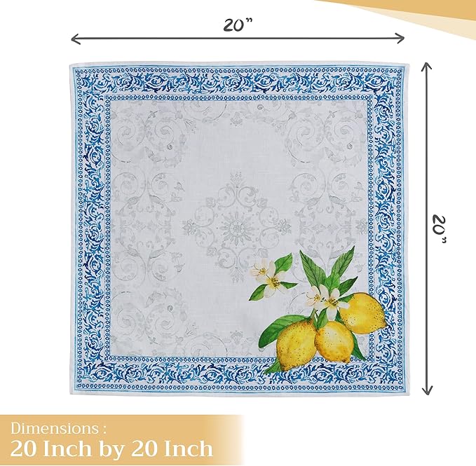 Maison d' Hermine Cloth Napkins Set of 4 100% Cotton Everyday Reusable Square Napkins Cloth Washable, Dinner, Party, Wedding, Restaurant, Spring/Summer (Cedrat, 20" x 20")