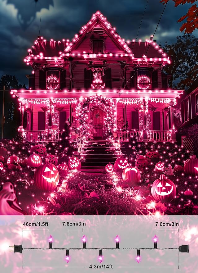 2 Pack Purple Halloween Mini Lights, 13 Feet 50 Count Totally 100 Count Incandescent Bulb Mini String Lights, Connectable Halloween Light for Haunted House Ghost Party Holiday Window Indoor Decoration