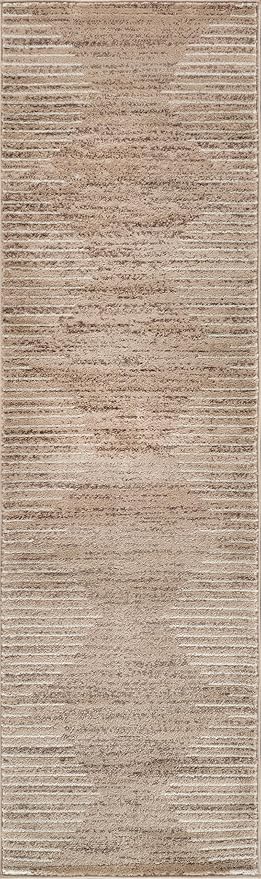 Rugshop Bohemian Stripe Stain Resistant High Traffic Living Room Kitchen Bedroom Dining Home Office Runner Rug 2' x 7' Beige