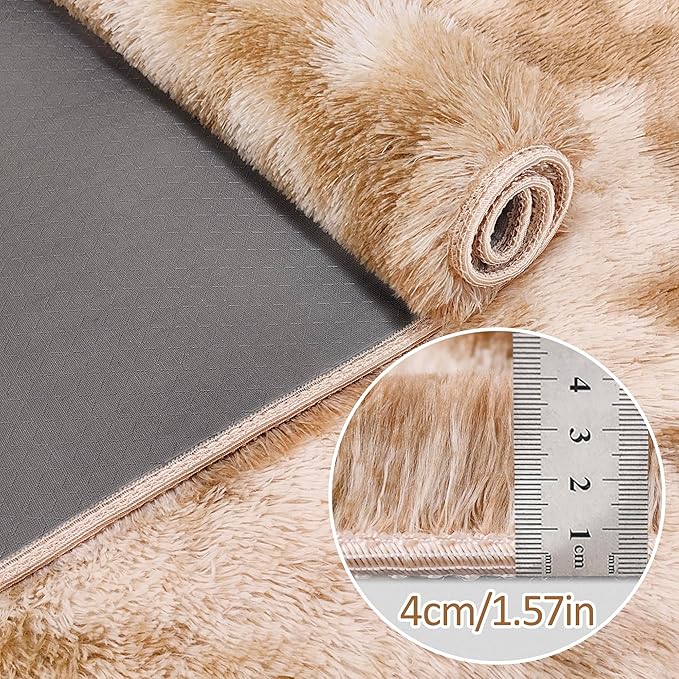 Super Soft Fluffy Living Room Area Rugs 2x8 ft Tie-Dyed Beige Shaggy Furry Carpet Washable Non-Slip Floor Rug Bedroom Bedside Nursery Rug Fuzzy Girls Boy Reduce Noise Dorm Home Decor