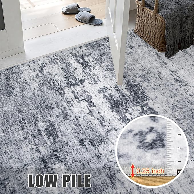 8x10 Area Rug Living Room Rug: Washable Modern Abstract Soft Thin Rug Indoor Floor No Slip Stain Resistant Carpet for Bedroom Dining Room Farmhouse Nursery Home Office - Grey