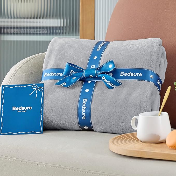 Bedsure GentleSoft Fleece Throw XL Blanket Light Grey - 300GSM Soft Lightweight Plush Cozy Blankets for Bed, Sofa, Couch, Travel, Camping, 50x70 inches