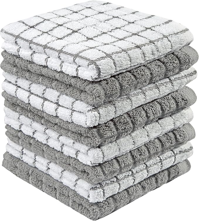 Bumble Dish Cloths (8 Pack) - 100% Cotton Dish Rags & Kitchen Washcloths for Washing Dishes | 12" x 12" | 405 GSM | Gray