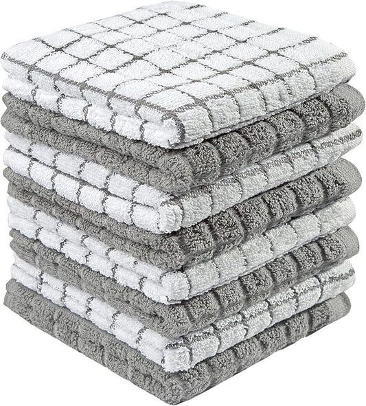 Bumble Dish Cloths (8 Pack) - 100% Cotton Dish Rags & Kitchen Washcloths for Washing Dishes | 12" x 12" | 405 GSM | Gray