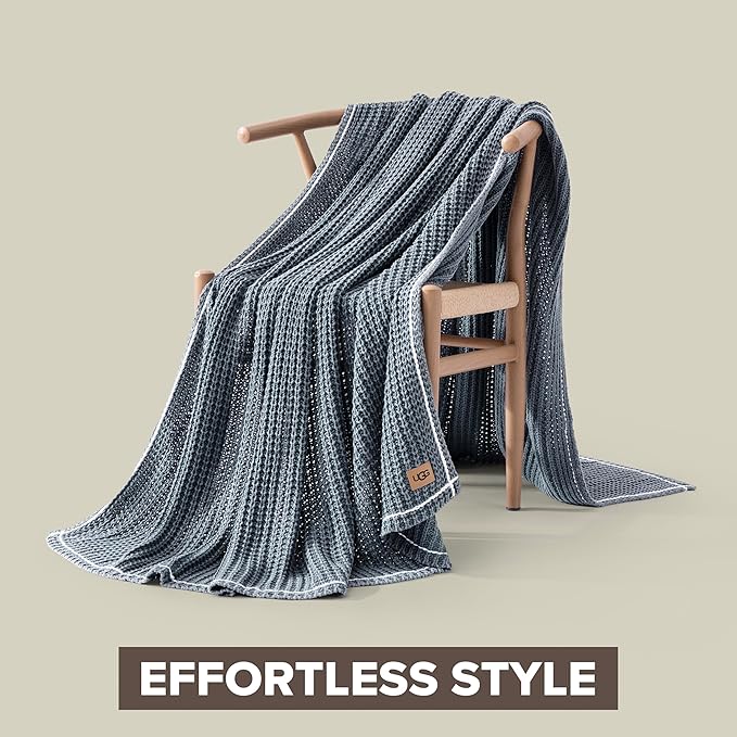 UGG Luna Knit Throw Cotton Chunky Soft Throw Blanket for Couch or Bed Cozy Washable Giftable Lightweight Blanket for Living Room or College Dorm, 50-inch x 70-inch, Imperial Blue