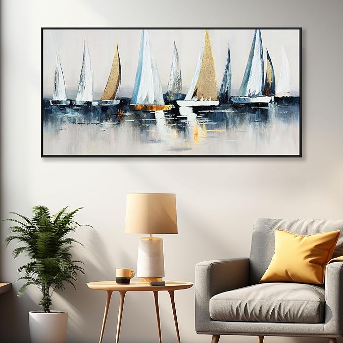 Canvas Wall Art Abstract Wall Decor Sailboat Picture Framed Artwork Modern Aesthetic Suitable for Living Room Bedroom and Office Home Wall Decor 20"x40"