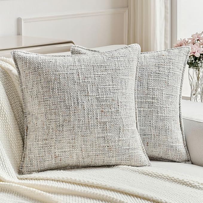 FUTEI Grey Decorative Throw Pillow Covers 20x20 Inch Set of 2,Soft Chenille Tweed Textured Cushion Case,Modern Home Decor for Couch Bed Living Room