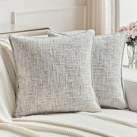 FUTEI Grey Decorative Throw Pillow Covers 20x20 Inch Set of 2,Soft Chenille Tweed Textured Cushion Case,Modern Home Decor for Couch Bed Living Room