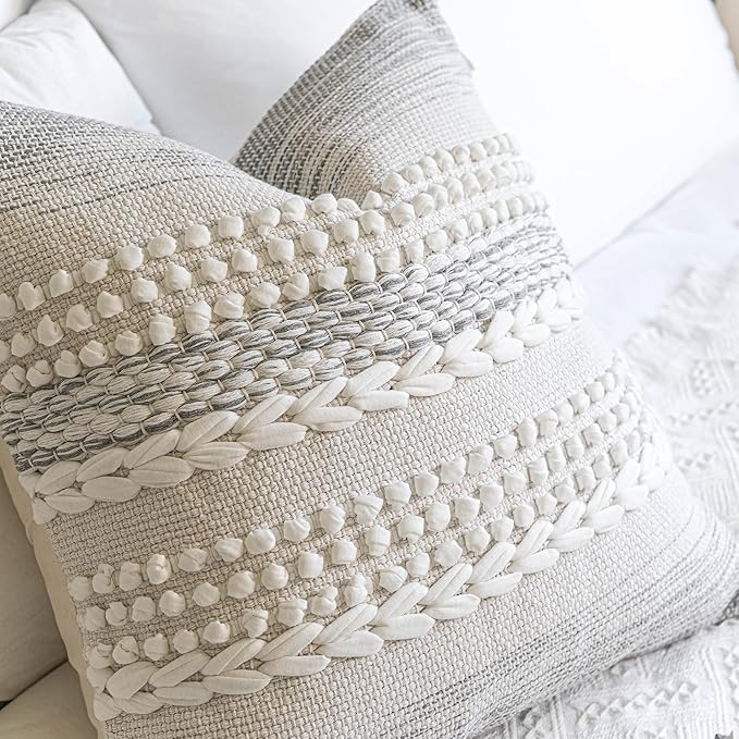 Gray Decorative Throw Pillow Cover 20X20, Boho Accent Pillow for Couch, Square Modern Farmhouse Pillowcase for Living Room Couch Sofa Cushion Home Décor (Pack of 1)
