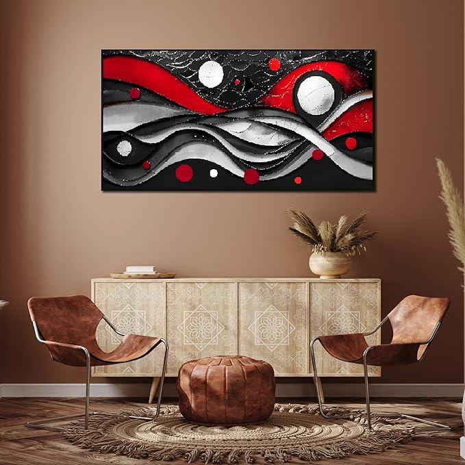 Ouzzlie Abstract Art Wall Decor Large Black and White Canvas Wall Art Red Artwork for Bedroom 24" x 48"