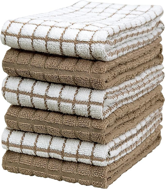 Bumble Kitchen Towels | 100% Cotton Dish Towels with Hanging Loop | 16"x 28" | 380GSM | Absorbent Kitchen Towel Set | 6 Pack, Tan