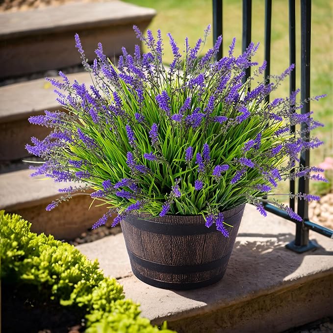 Artificial Faux Plants Flowers for Outdoor Decorations, Fake Monkey Grass for Outside Porch Patio, No Fade Realistic Greenery Plant, UV Resistant Artificial Shrubs for Courtyard Window Garden