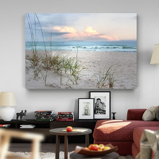 Renditions Gallery Home Wall Art Pictures Sunset View at Calm White Sandy Beach Canvas Hanging Prints for Living Room Office Walls - 18"X27" LT08