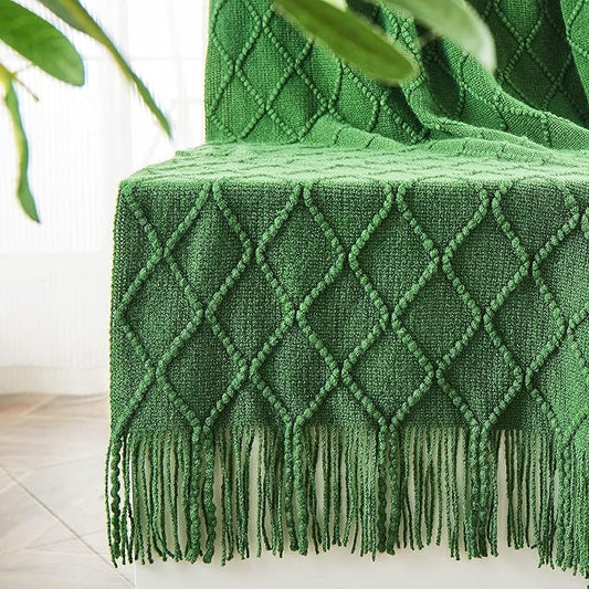 inhand Green Christmas Throw Blanket for Couch and Bed, Birthday Gifts for Women Teen Girl Friend Home Decor Knitted Twin Size Blanket, Outdoor Lightweight Farmhouse Warm Woven Decorative, 60"x80"