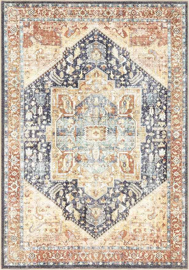 Keen Home Design 4x6 Rug - Machine Washable Area Rug with Non-Slip Backing, Ideal for Living Room, Dining Room, Bedroom - Vintage, Easy Clean, Durable, Low Pile Rug - (4' x 6')