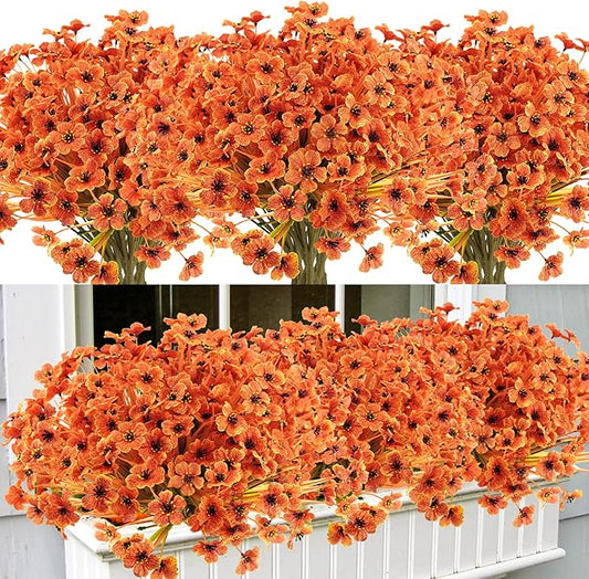 Krissing 48 Bundles Artificial Fall Flowers for Outdoors, UV Resistant Fake Outdoor Silk Flowers Plants Fall Faux Autumn Flowers for Garden Porch Window Box Fall Outside Decor