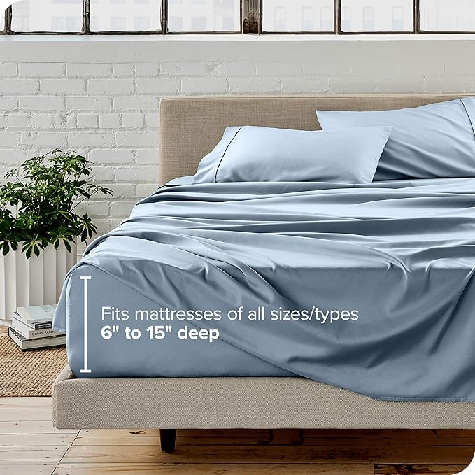 Bare Home Split Head Flex King Sheet Set - 1800 Ultra-Soft Microfiber Bed Sheets - Double Brushed - Deep Pockets - Easy Fit - 4 Piece Set - FlexTop King Bedding (Split Head Flex King, Dusty Blue)