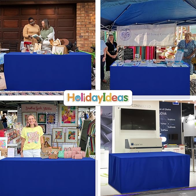 Open Back Fitted Tableclothss for 4 Ft Rectangle Table, 3-Sided Solid Table Covers 24x48 Inch for Craft Fairs, Banquets, Trade Show Display, Royal Blue,4 Pcs