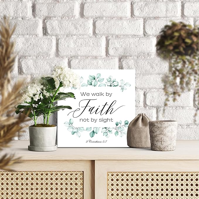 Christian Gifts, ‘We Walk By Faith Not by Sight’ Wooden Box Sign, Christian Home Décor, Birthday, Thanksgiving, Christmas Gifts, Christian Decorations, Gifts for Family, Friends, etc. (055)