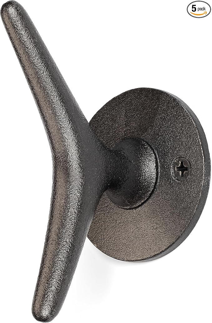 Claimed Corner Cast Iron Coat Hooks - Boat Cleat Nautical Marine Entryway Decor Multi-Purpose Hat Towel Hanging Hook - Durable & Rust-Resistant - Includes Mounting Hardware - 4 Pack (Large, Natural)