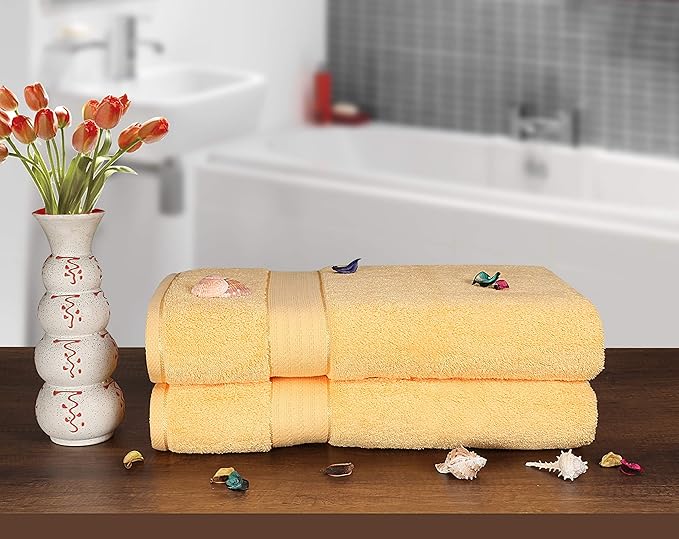 GLAMBURG 700 GSM Premium Cotton 2-Pack Oversized Extra Large Bath Sheet Set - 100% Combed Cotton - 2 Bath Sheets 35x70 - Luxury Hotel & Spa Quality - Durable Ultra Soft Highly Absorbent - Yellow
