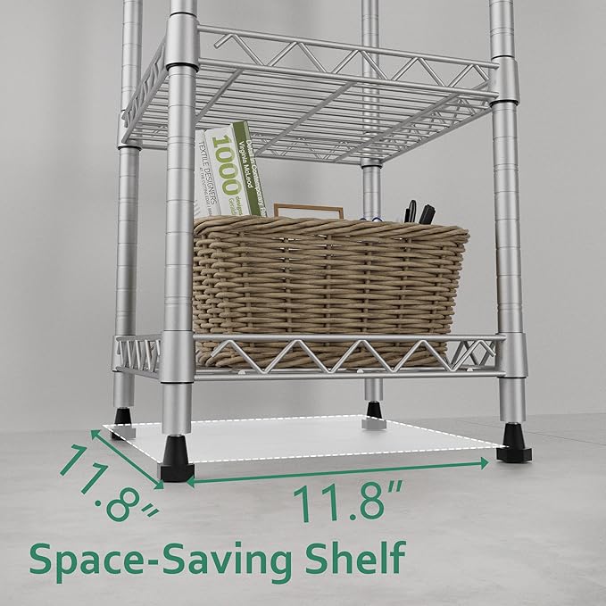 GIOTORENT 5 Tier Standing Shelving Metal Units, Adjustable Height Wire Shelf Display Rack for Laundry Bathroom Kitchen 11.8 W x 11.8 D x 50 H (5-Tier, Grey, Matte/Glossy Finish)