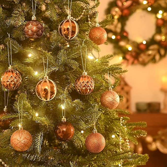 Valery Madelyn Christmas Ornaments Set, 30ct 2.36 Inches Bronze Copper Brown Gold Shatterproof Christmas Tree Decorations Ball Ornaments Bulk, Elegant Hanging Ornaments for Xmas Holiday Party Decor