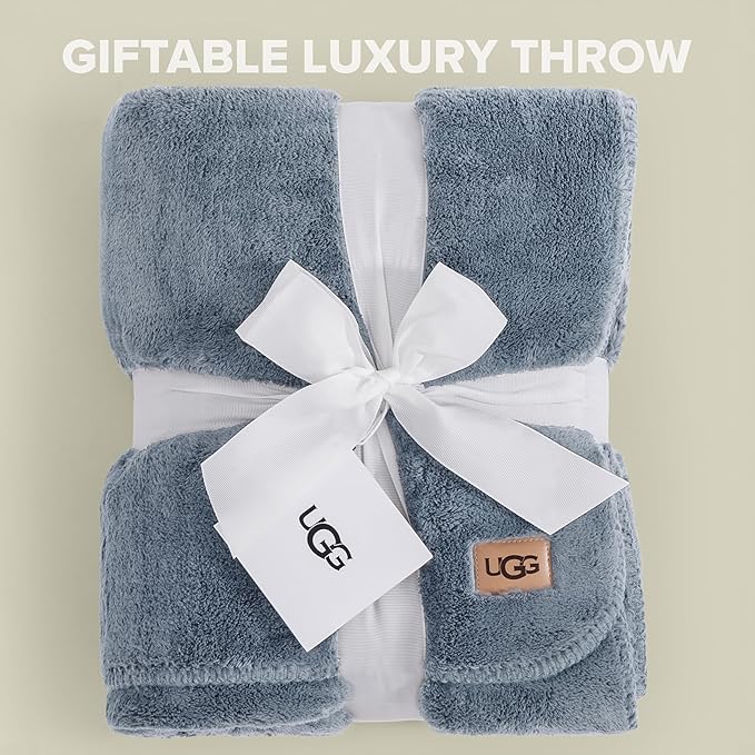 UGG Whitecap Plush Throw Blanket Fleece Lightweight Soft Cozy Throw for Couch or Bed Luxury Home Decor for Living Room Washable Hypoallergenic Blankets for Dorm Decor, 50-inch x 70-inch, Denim Blue