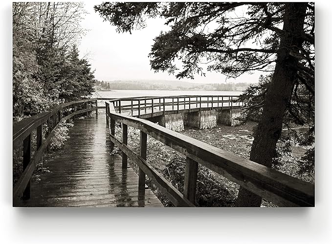 Renditions Gallery Nature Home Decor Landscape View of Rainy Forest Bridge along the River Side Wall Hanging Artwork for Bedroom Living Room Office - 18"X27" LT08