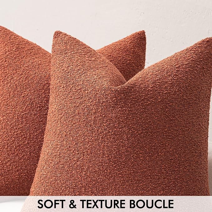 MIULEE Fall 12x20 Inch Decorative Lumbar Throw Pillows for Bed Set of 2 Textured Boucle Neutral Throw Pillow Covers Burnt Orange Accent Solid Pillowcase Cozy Soft Sofa Livingroom Home Decor