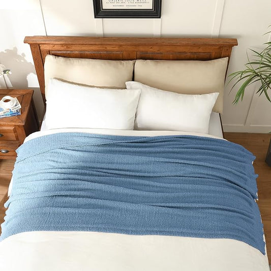 Knit Twin Size Bed Blanket Super Soft Warm Blanket for Bed Lightweight Cozy Plush Fuzzy Blanket for Couch Sofa 60x80 Inches Dusty Blue