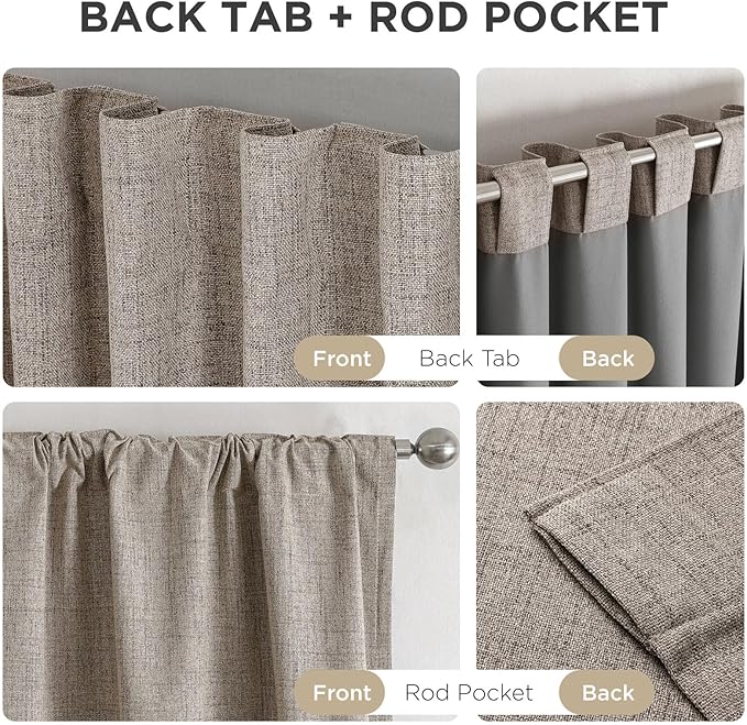 Joydeco Blackout Curtains for Bedroom - 100% Light Blocking 2 Panels Set Linen Drapes 66" W x 90" L, Thermal Insulated Room Darkening Curtains, Linen Textured for Living Room, Rod Pocket & Back Tabs