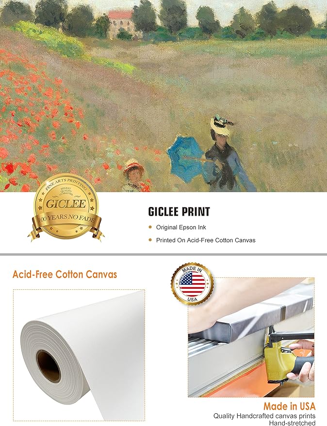 DECORARTS - Poppies at Argenteuil, 1873, Claude Monet Art Reproduction. Giclee Canvas Prints Wall Art for Home Decor 24x20