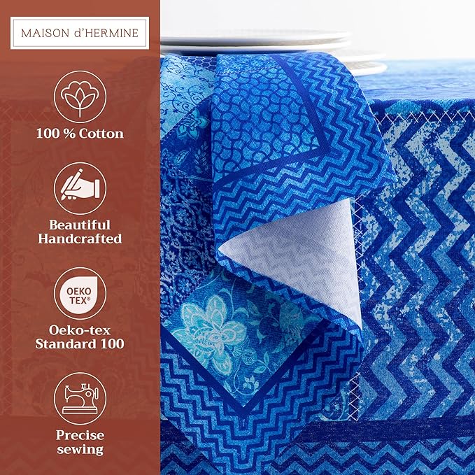 Maison d' Hermine Cloth Napkins Set of 4 100% Cotton Everyday Reusable Square Napkins Cloth Washable, Dinner, Party, Wedding, Restaurant, Spring/Summer (Indigo Love, 20" x 20")