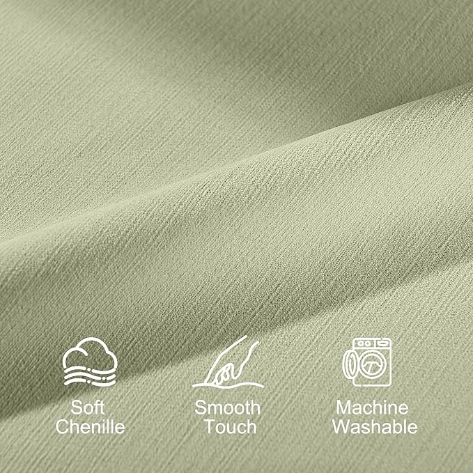 StangH Sage Green Blackout Chenille Curtains 90 inches Long, Heavy Thermal Insulated Noise Reducing Window Drapes Back Tab Elegant Home Decoration for Bedroom, W52 x L90, 2 Panels