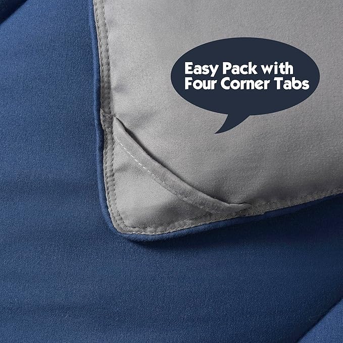 HIG 3pc Navy Queen Size Comforter Set-All Season Reversible Down Alternative Comforter with Two Shams -Quilted Duvet Insert with Corner Tabs - Diamond Stitched Blanket - Breathable, Soft, Fluffy