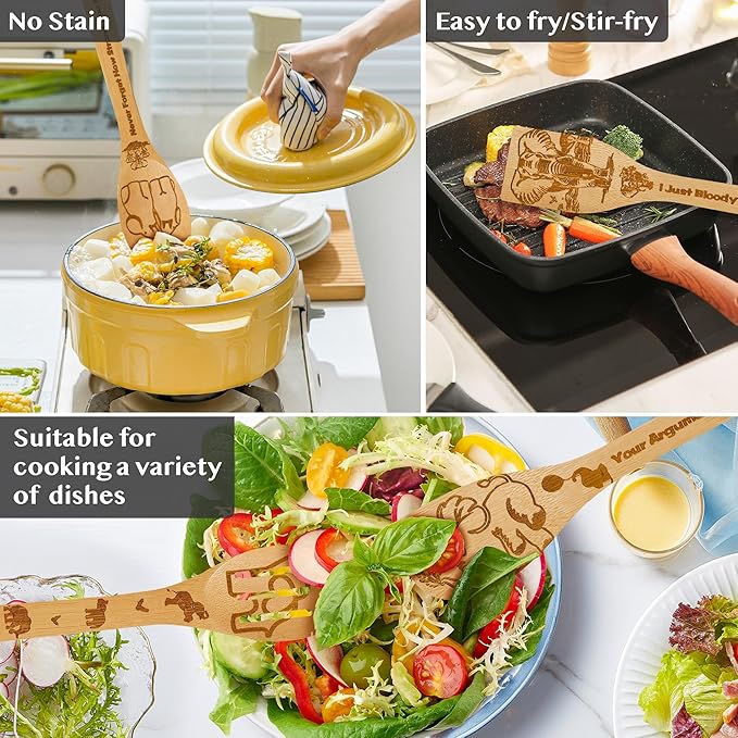 Elephant Gifts for Women,8pcs Elephants Bamboo Cooking Utensil Spoons with Apron Oven Mitt Potholder,Personalized Elefante Gift for Mom,Housewarming Kitchen Decor,Birthday Gifts (Black)