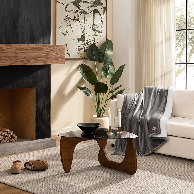 UGG Bliss Throw Blanket Plush Soft Fleece Fluffy Blankets for Bed or Couch Oversized Warm Reversible Machine Washable Medium Weight Home Decor Giftable Throw, 50-inch x 70-inch, Charcoal Grey