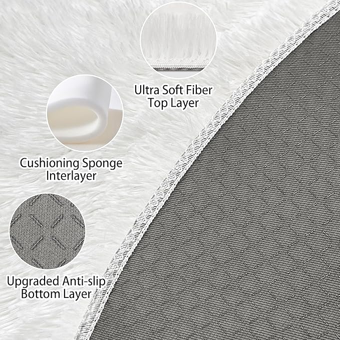 4x4 ft Tie Dye White Round Rug for Bedroom Room Fluffy Circle Rug Furry Carpet Shaggy Circular Fuzzy Washable Non-Slip Large Area Rug Soft Indoor for Living Room Cute Aesthetic Home Decor