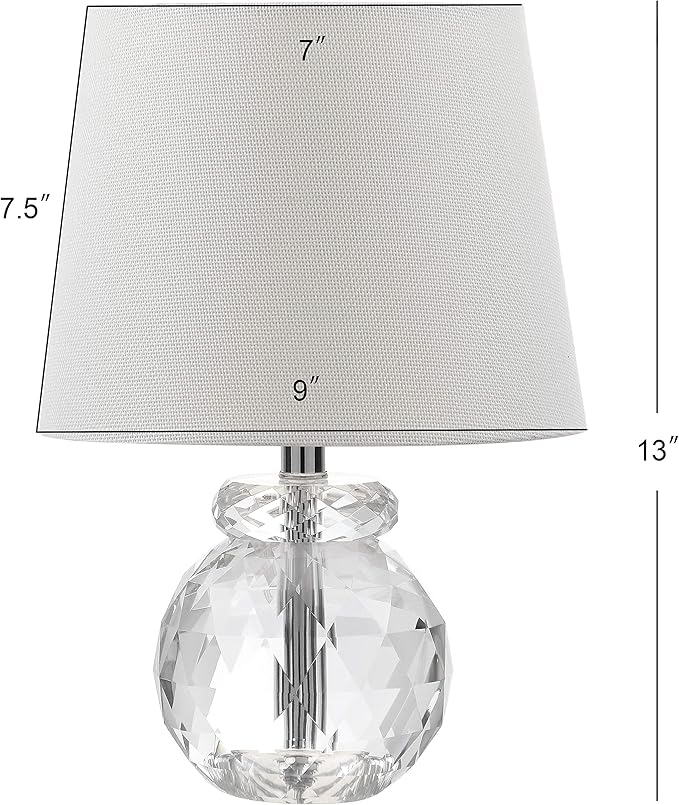 SAFAVIEH Lighting Collection Eunice Modern Glam Clear Crystal 13-inch Bedroom Living Room Home Office Desk Nightstand Round Table Lamp (LED Bulb Included)