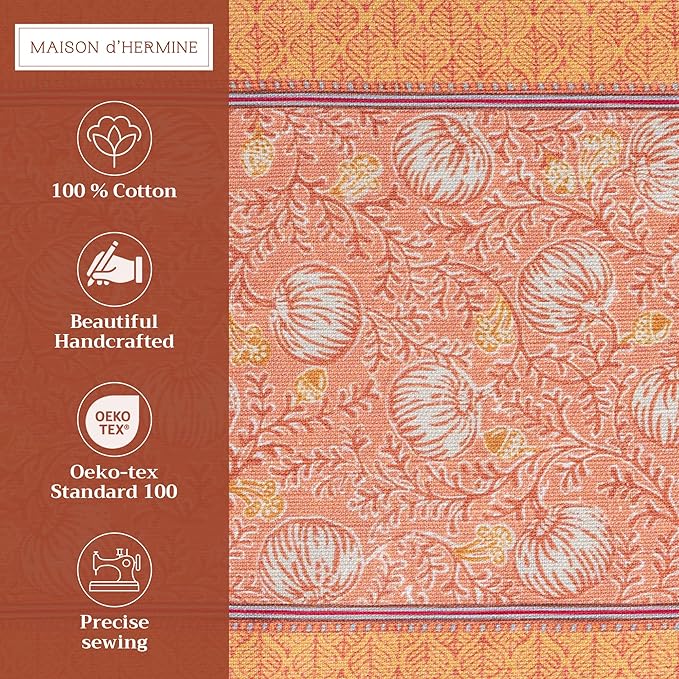 Maison d' Hermine Placemats Set of 4 100% Cotton Washable Cloth Place Mats, Reusable Table Mats for Kitchen Dining Decoration, Party, Wedding, Restaurant (Harvest Festival, 13" x 19")