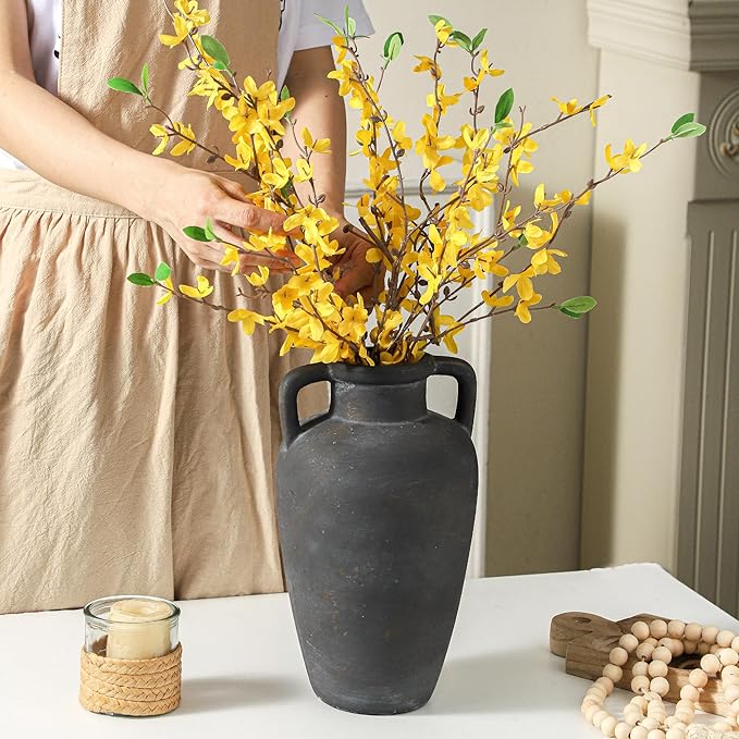 Ceramic Vase - 11.41 Inch Tall Rustic Vase with 2 Handles for Home Decor, Boho Decor Decorative Vases, Terracotta Vases for Farmhouse, Living Room, Shelf, Table