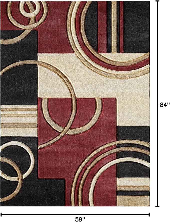 GLORY RUGS Area Rug Modern 5x7 Dark Red Soft Hand Carved Contemporary Floor Carpet with Premium Fluffy Texture for Indoor Living Dining Room and Bedroom Area.