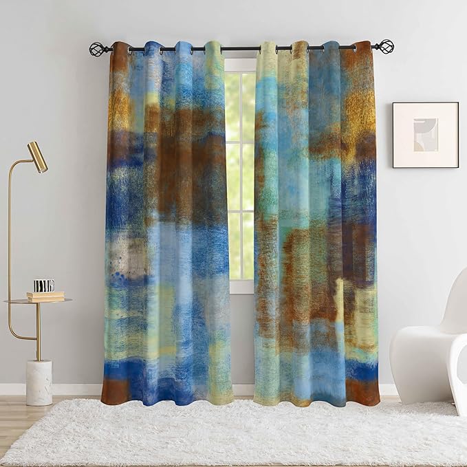 Asuexpect Abstract Curtains 2 Panels Abstract Rust Curtain Room Darkening Grommet Window Treatments Modern Decorative for Bedroom Living Room, 52x63 Inches, Blue Rust
