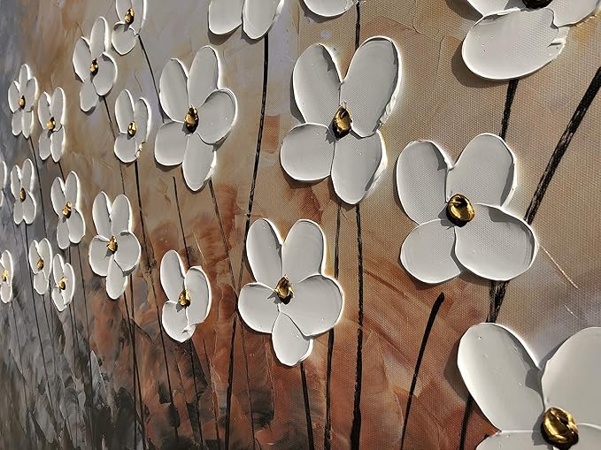 Yihui Arts Hand Painted Texture Large Oil Painting on Canvas Flower Wall Art for Living Room Decor Contemporary Artwork Framed Ready to Hang