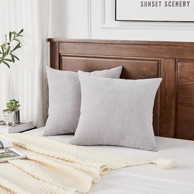 GAWAMAY Decorative Square 16x16 Inch Throw Pillow Covers Set of 2, Super Soft Chenille Pillows Farmhouse Fall Pillowcase for Living Room Bedroom Sofa Couch Cushion Cover Light Grey 40x40cm