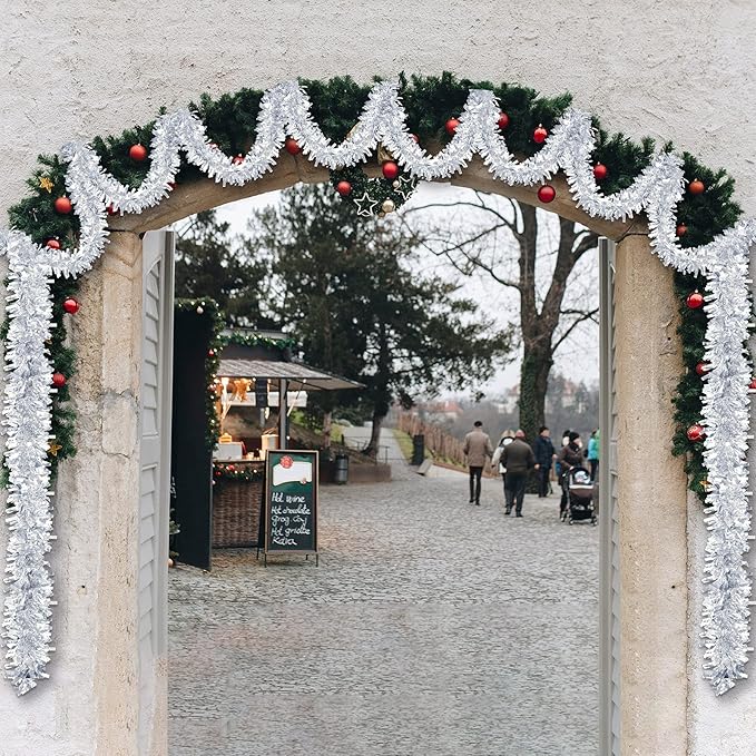 Dingion 59 Feet Christmas Tinsel Garland Metallic Twist Ornaments Hanging Glitter Xmas Garland for Christmas Tree Indoor Outdoor Decoration Party Supplies